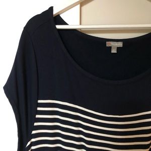 Talbots Plus Blue & White Cap-Sleeve Maxi Dress